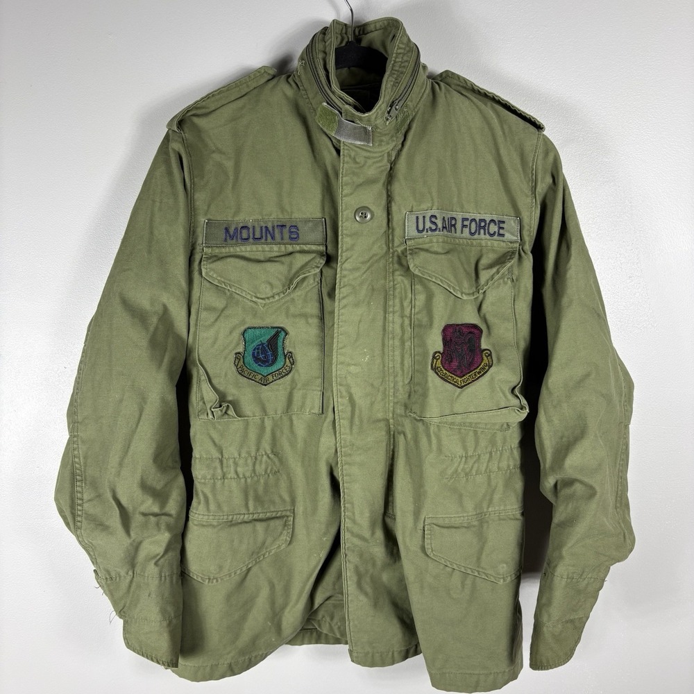 Original USAF US Airforce XS 1982 Green Hooded Patches Cold Weather Field Jacket